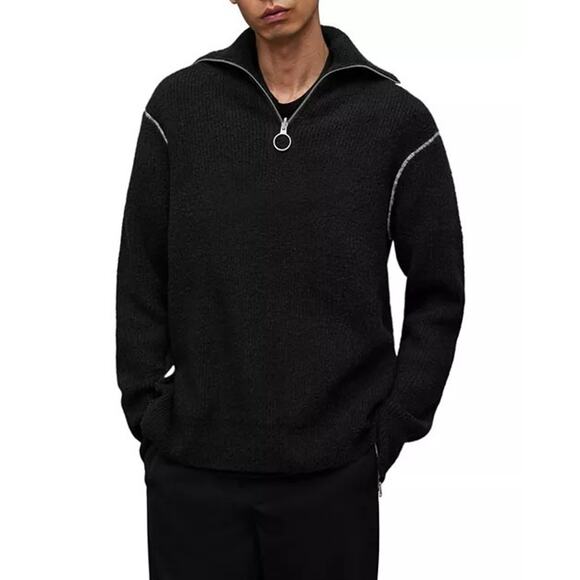 All Saints Asteroid Zip Funnel Neck Sweater Black Size M Men's - Picture 1 of 16